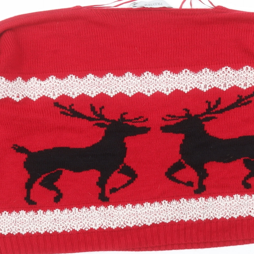 PREVIEW Womens Red Round Neck Acrylic Pullover Jumper Size M - christmas