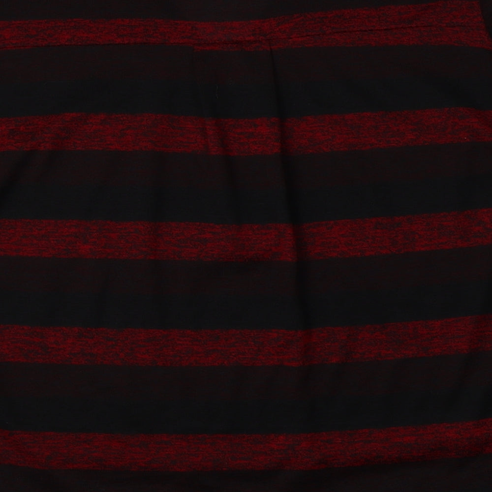 New Collection Womens Red V-Neck Striped Acrylic Pullover Jumper Size M
