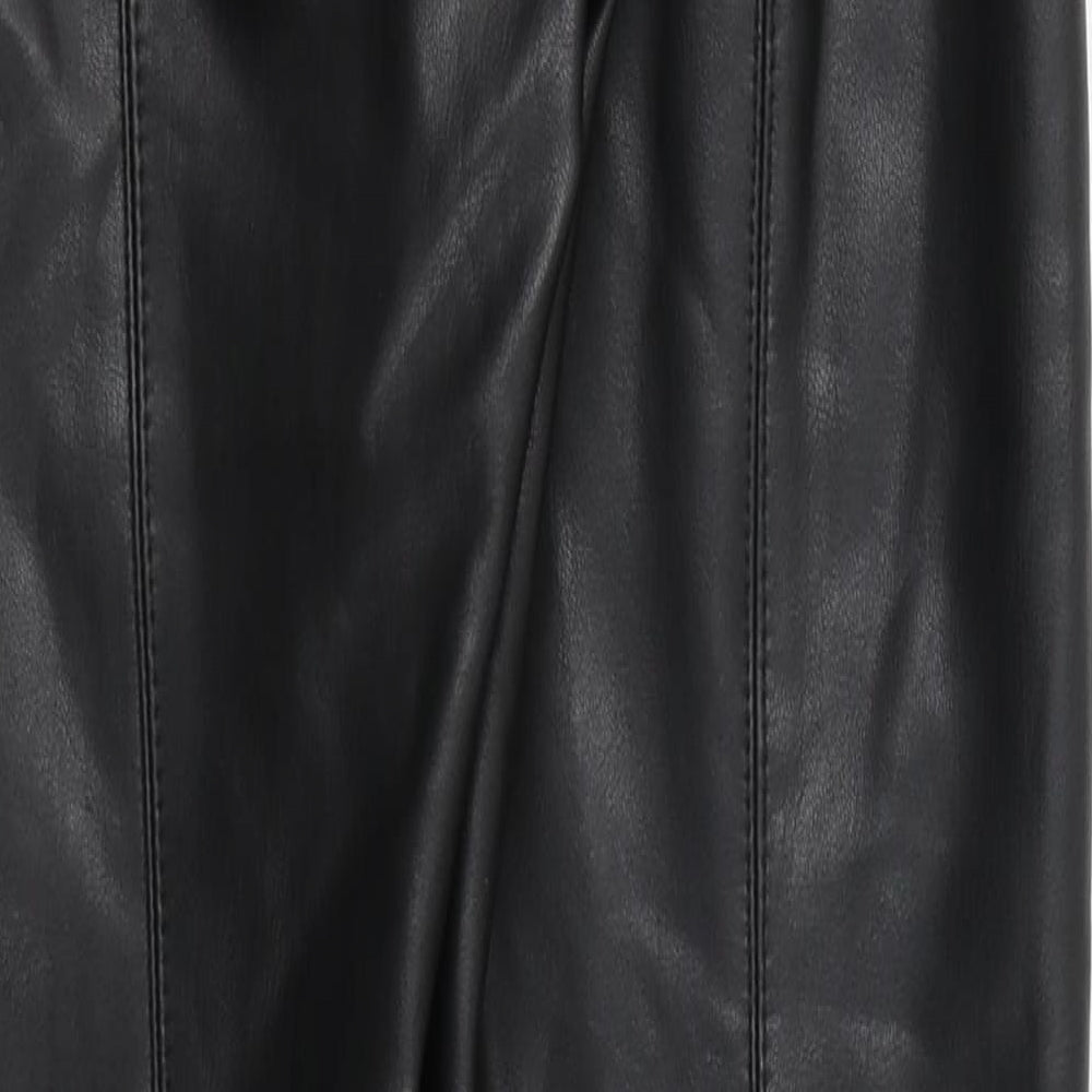 Miss Selfridge Womens Black Polyurethane Trousers Size 8 L28 in Regular