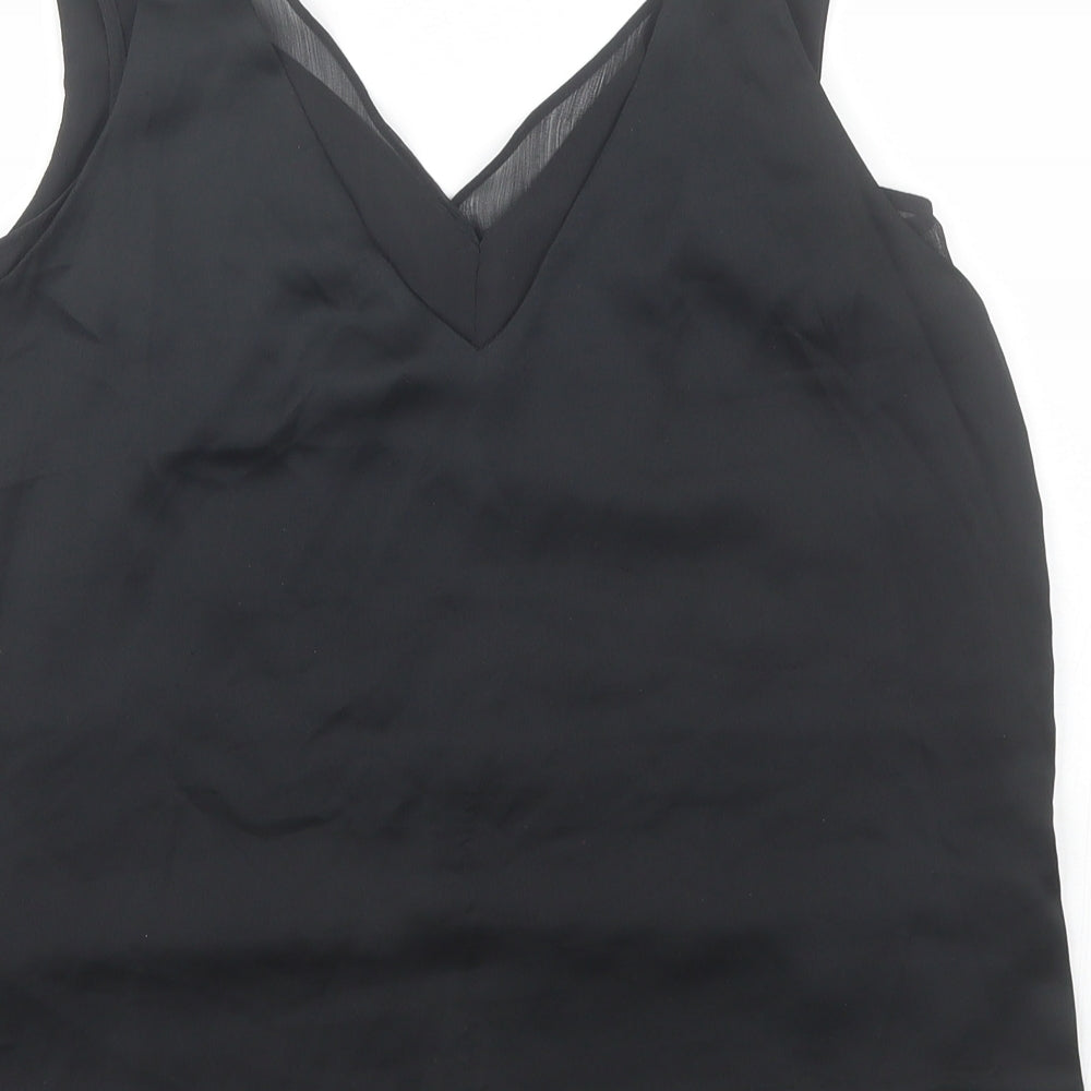 H&M Womens Black Polyester Basic Blouse Size 8 V-Neck