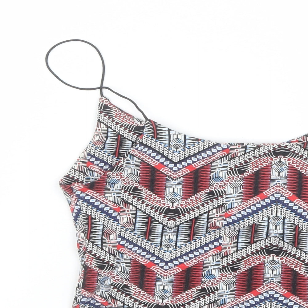 New Look Womens Blue Geometric Cotton Camisole Tank Size 8 V-Neck