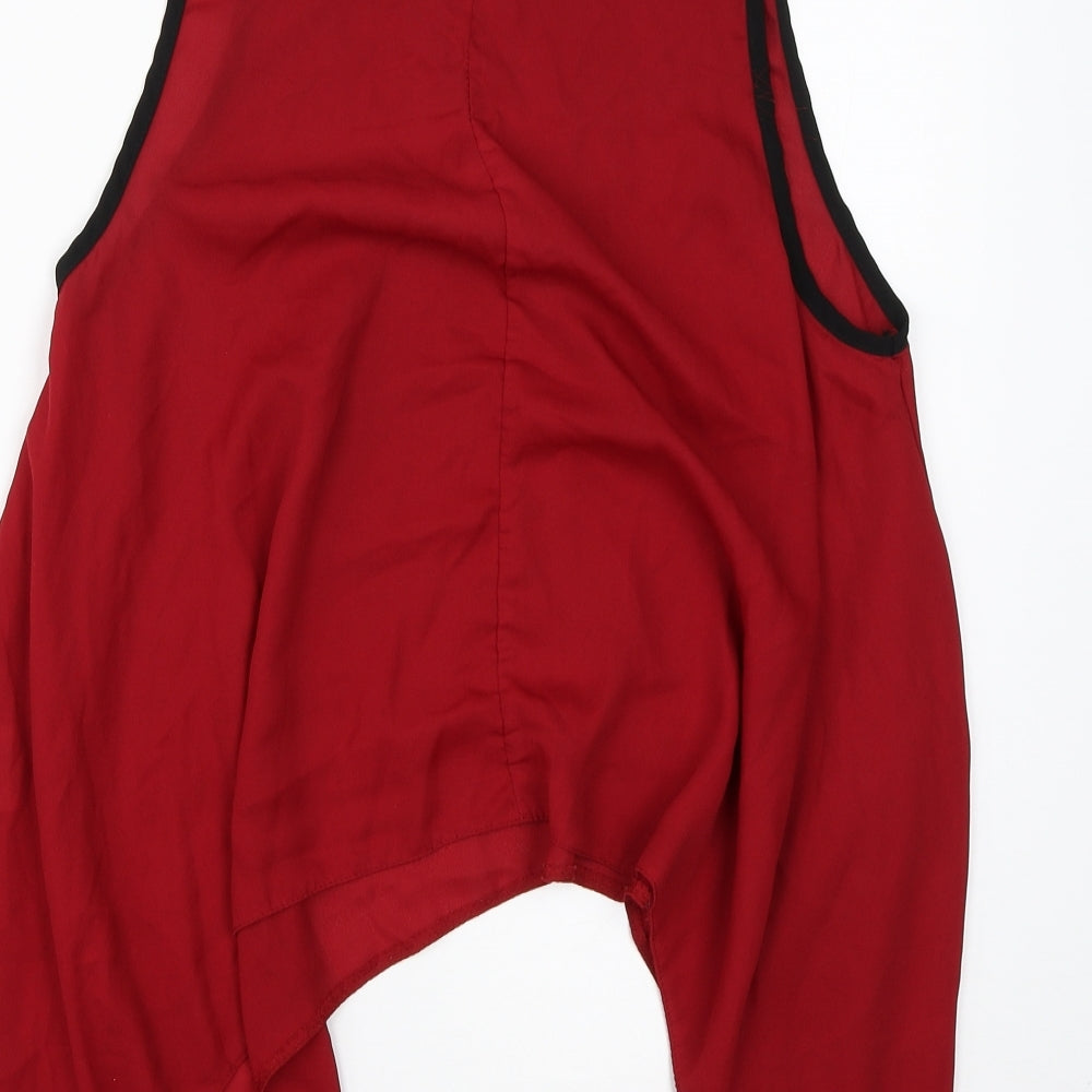 eve Womens Red Polyester Basic Blouse Size 14 Round Neck