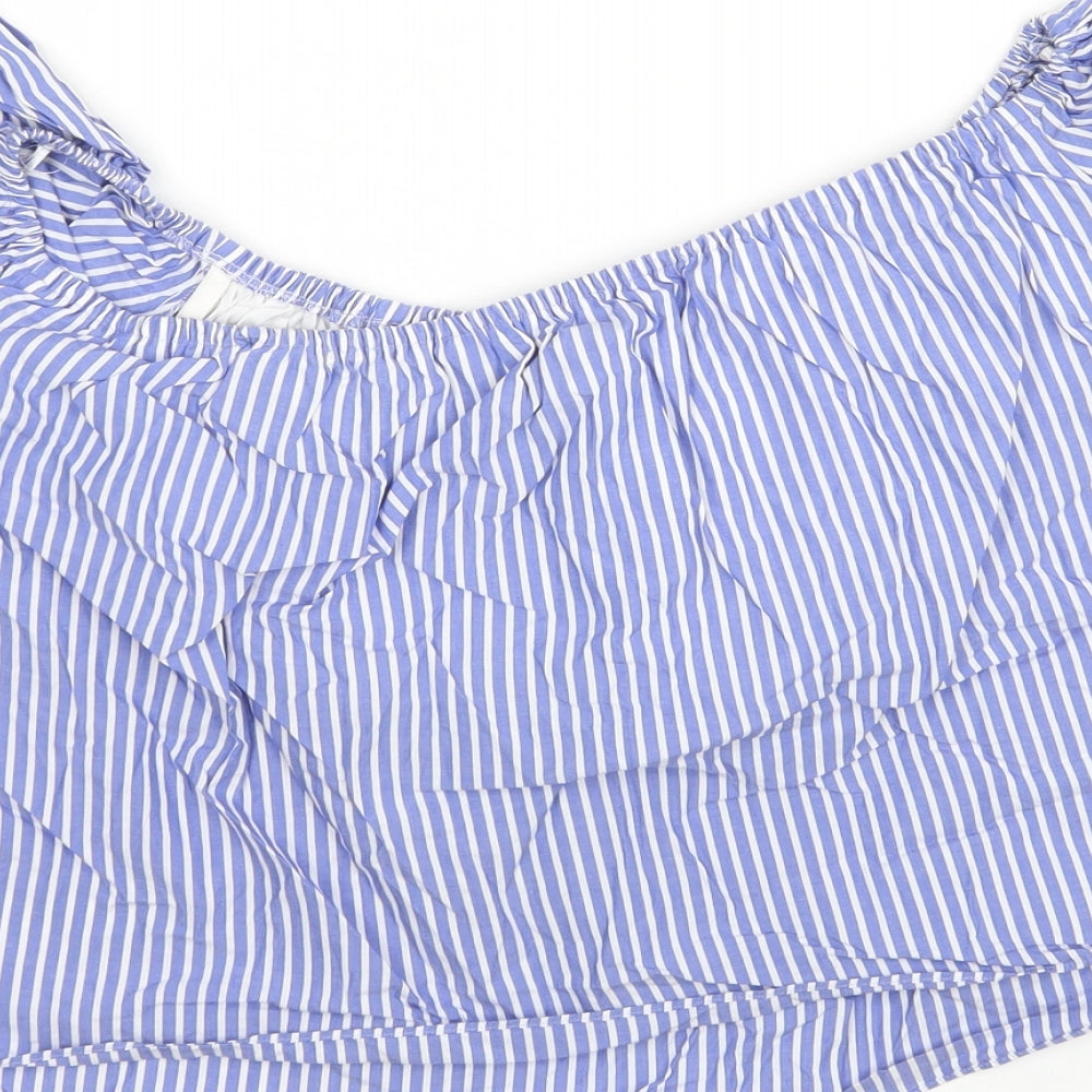 Zara Womens Multicoloured Striped Cotton Basic Blouse Size M Boat Neck
