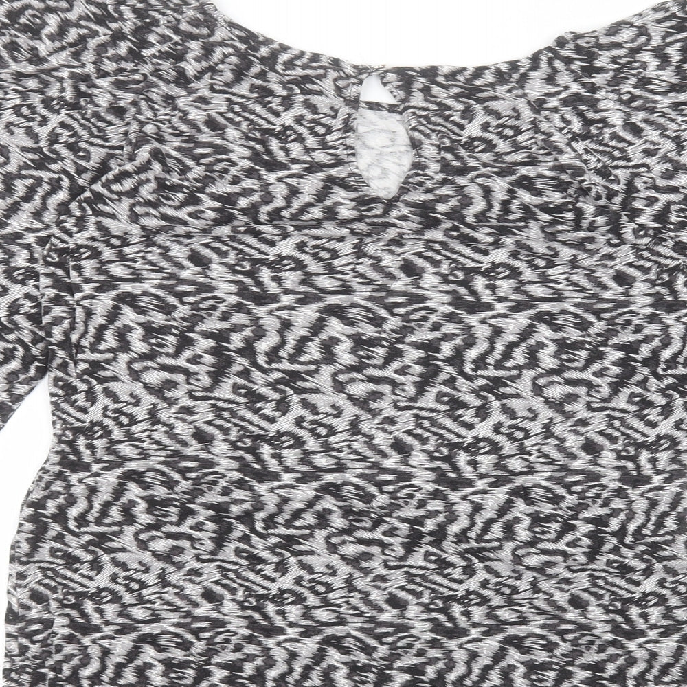 Oasis Womens Grey Animal Print Viscose Basic T-Shirt Size M Round Neck