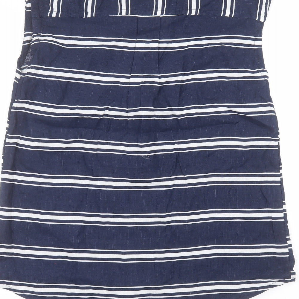 Monsoon Womens Blue Striped Cotton Basic T-Shirt Size M Round Neck