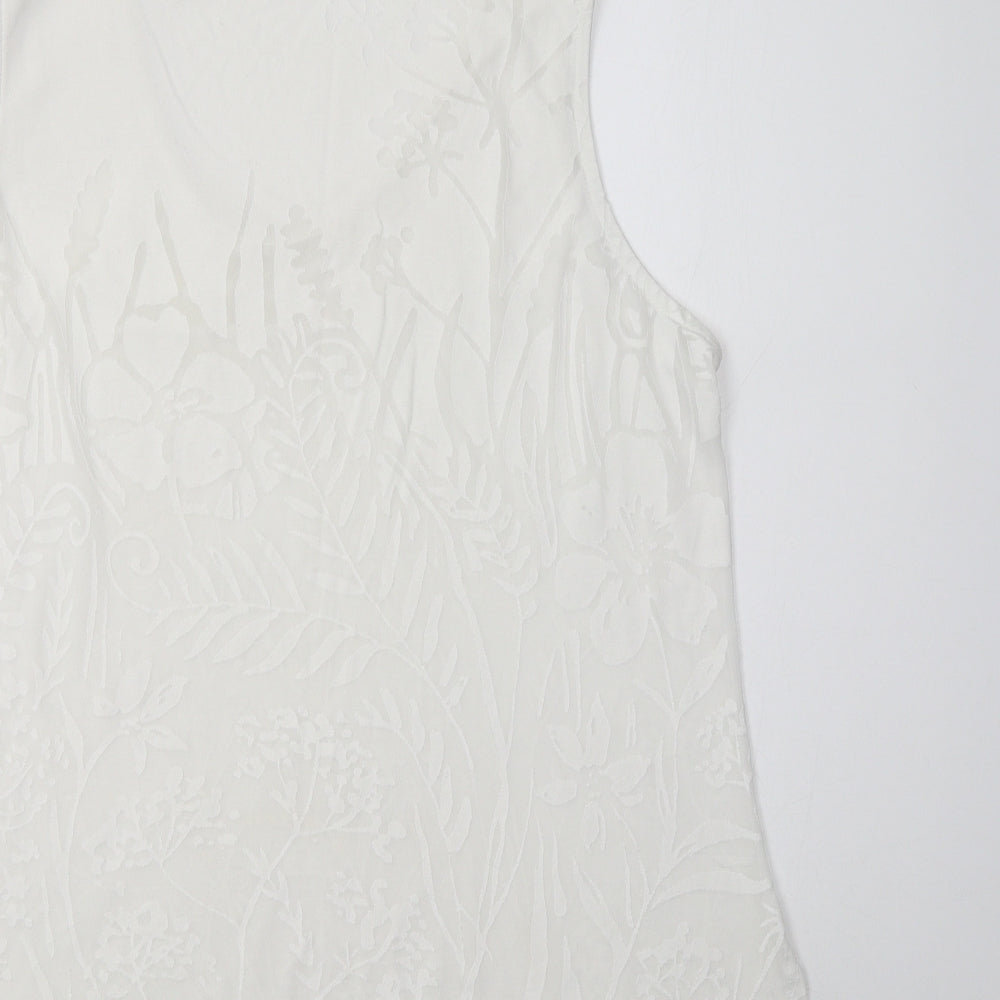 Preworn Womens White Floral Polyester Basic Tank Size L Scoop Neck