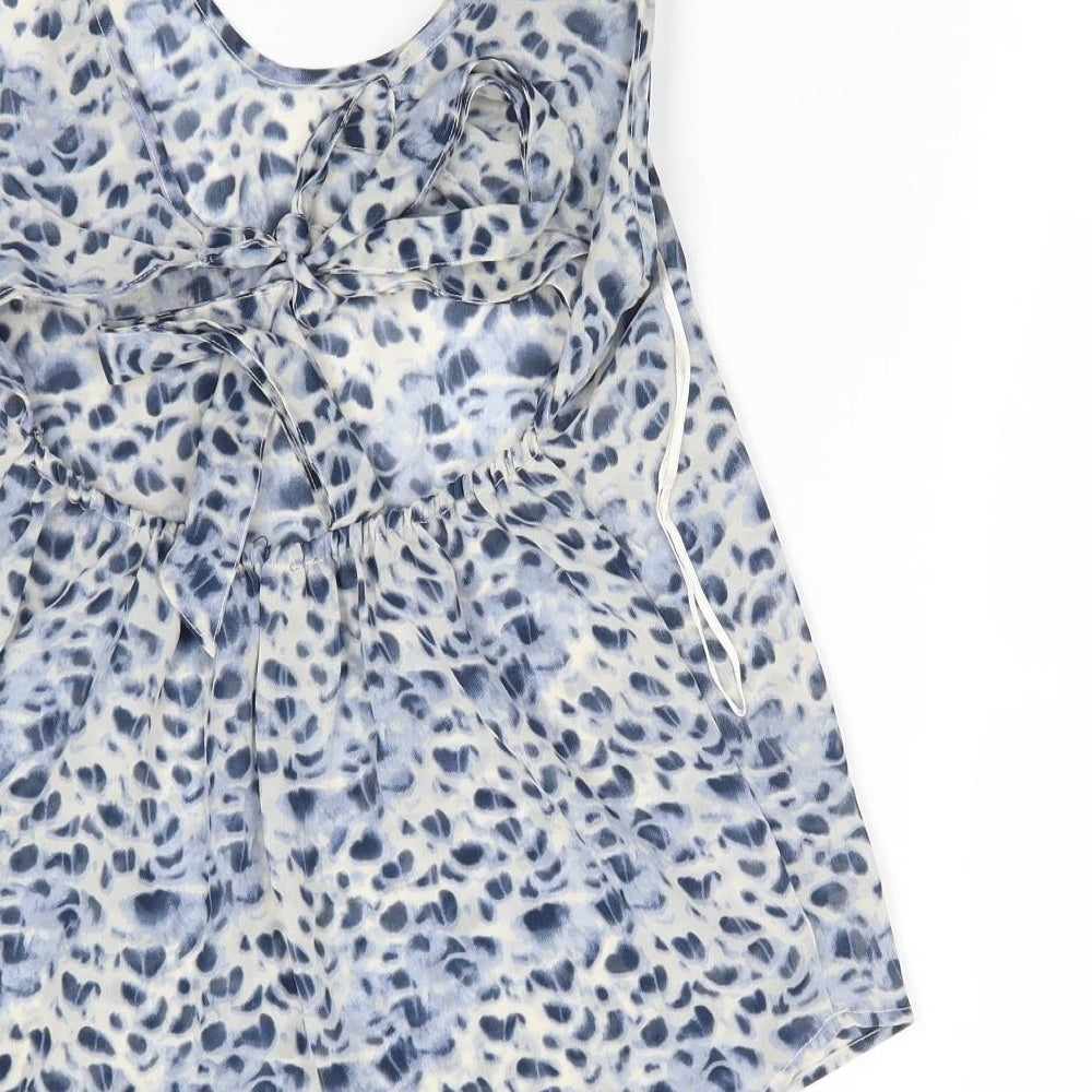 Atmosphere Womens Blue Animal Print Polyester Tunic Blouse Size 8 Round Neck - Open & Elasticated lower back with ties