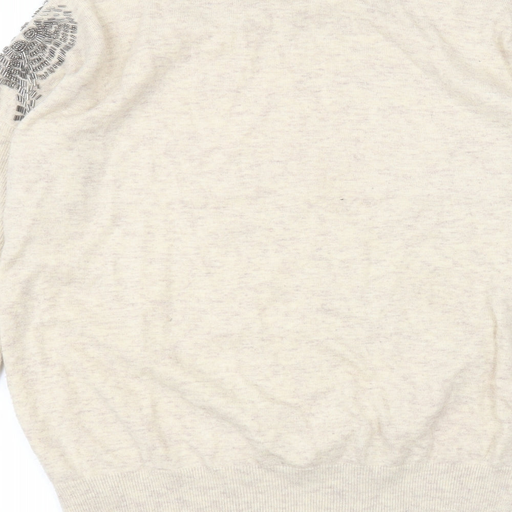Derby Womens Beige Round Neck Nylon Pullover Jumper Size L