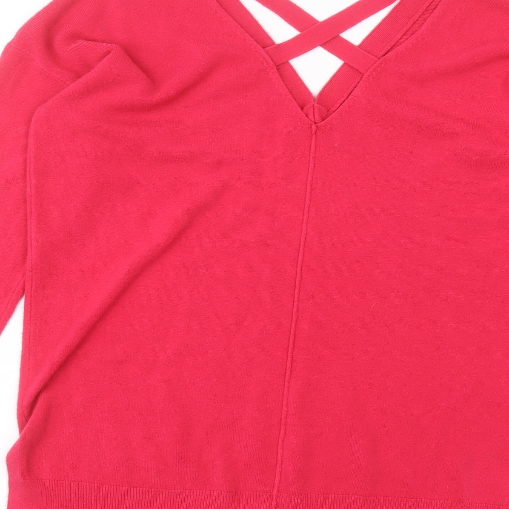 Matalan Womens Pink V-Neck Acrylic Pullover Jumper Size L