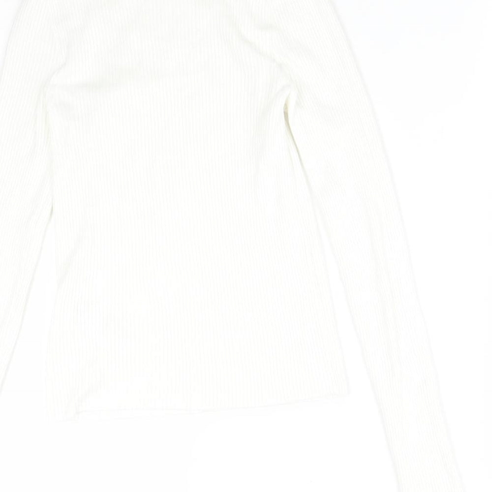 Stradivarius Womens White Viscose Basic T-Shirt Size M High Neck