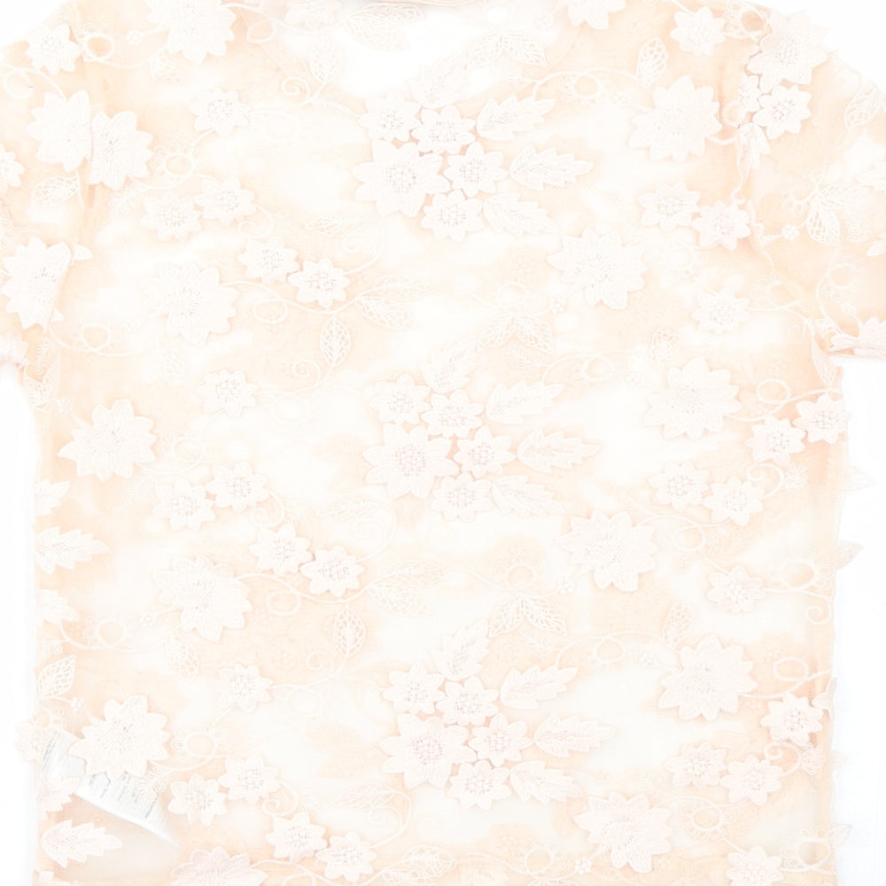 New Look Womens Pink Floral Polyamide Basic Blouse Size 8 Round Neck