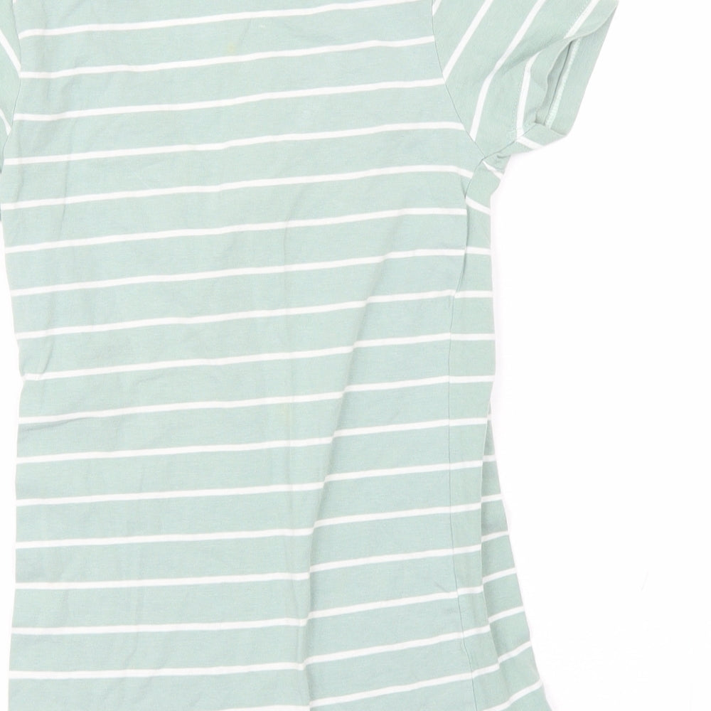 Atmosphere Womens Green Striped Cotton Basic T-Shirt Size 6 Scoop Neck