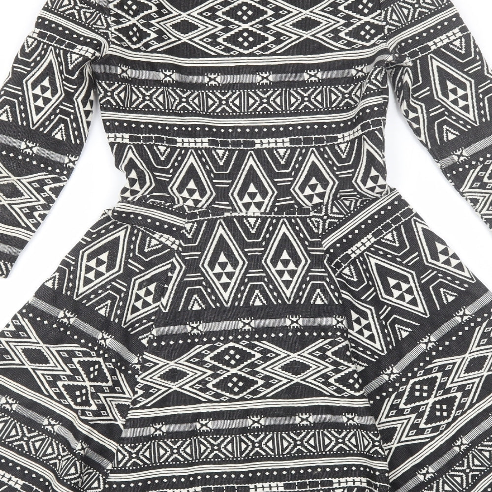 H&M Womens Black Geometric Polyester Shift Size XS Round Neck