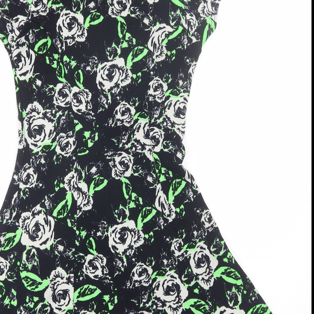 Select Womens Green Floral Polyester Shift Size 8 Round Neck