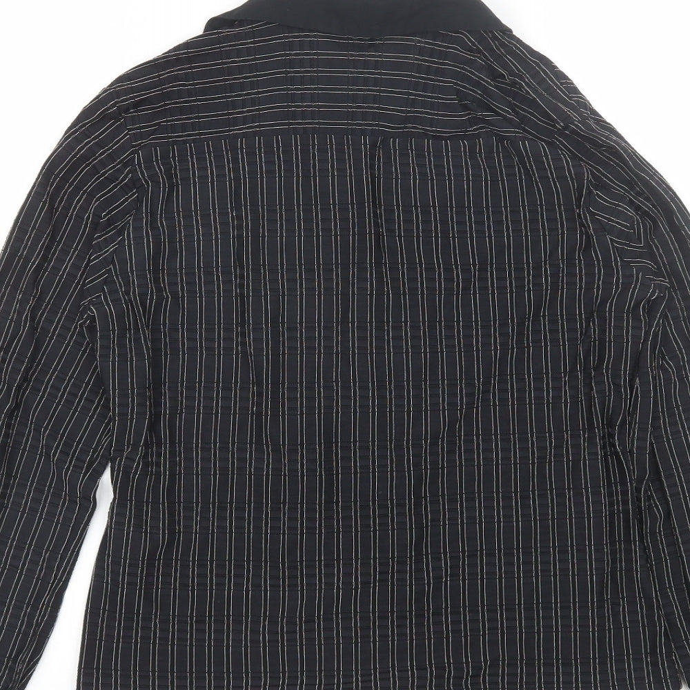 Select Womens Black Striped Polyester Basic Button-Up Size 14 Collared