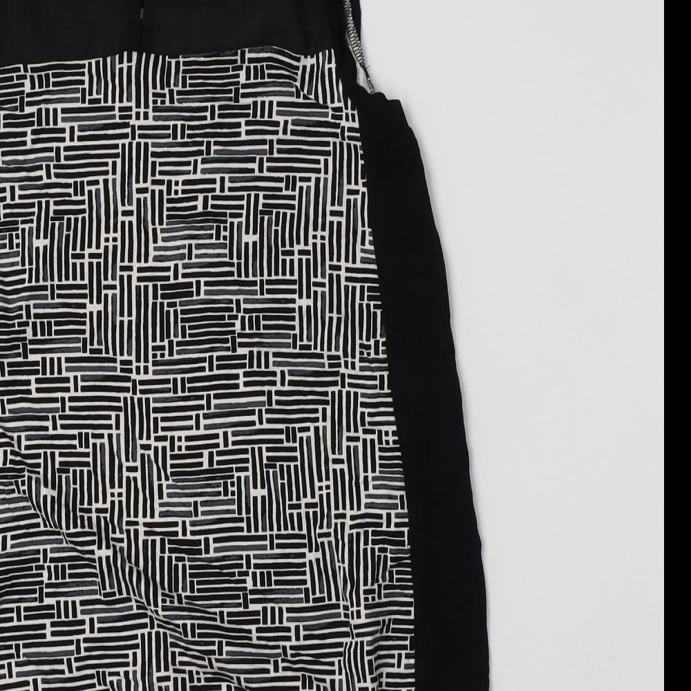 NEXT Womens Black Geometric Viscose Basic Blouse Size 10 Round Neck