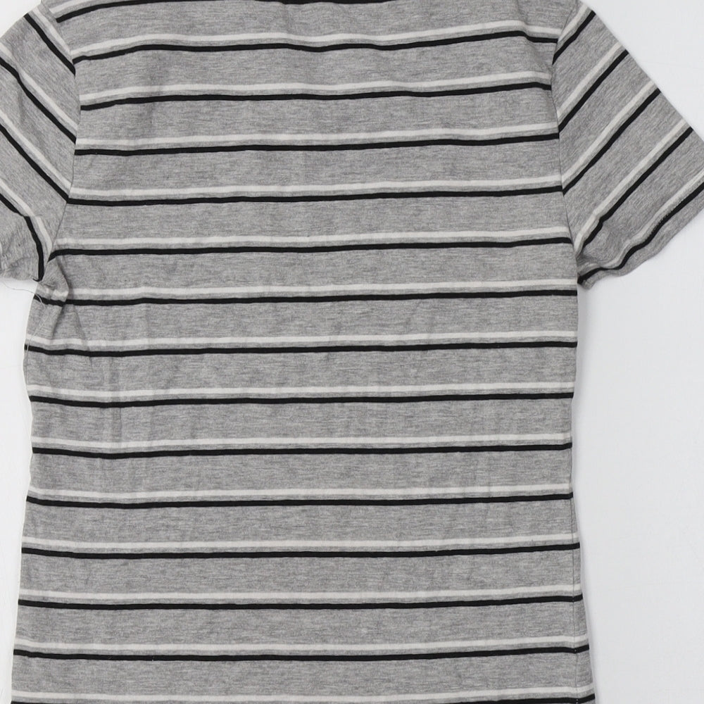 H&M Womens Grey Striped Cotton Basic Polo Size XS Crew Neck