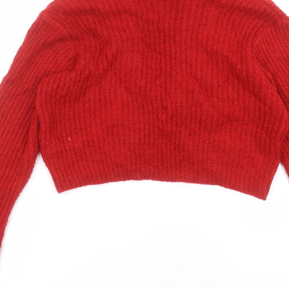 Editions Womens Red V-Neck Acrylic Cardigan Jumper Size S