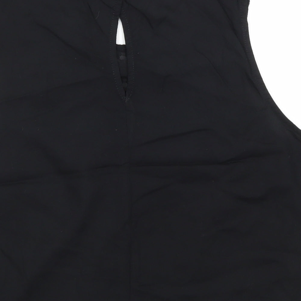 Divided Womens Black Floral Cotton Basic Tank Size 12 Round Neck