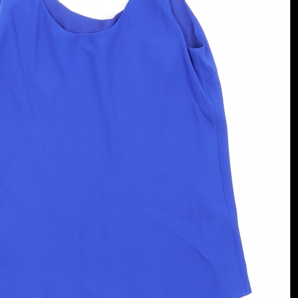 Lauren Womens Blue Polyester Basic Tank Size 4 Round Neck