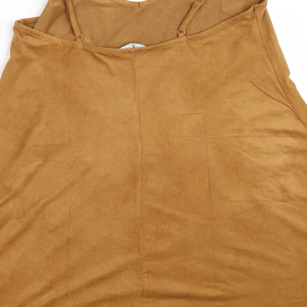 New Look Womens Brown Polyester A-Line Size 8 V-Neck