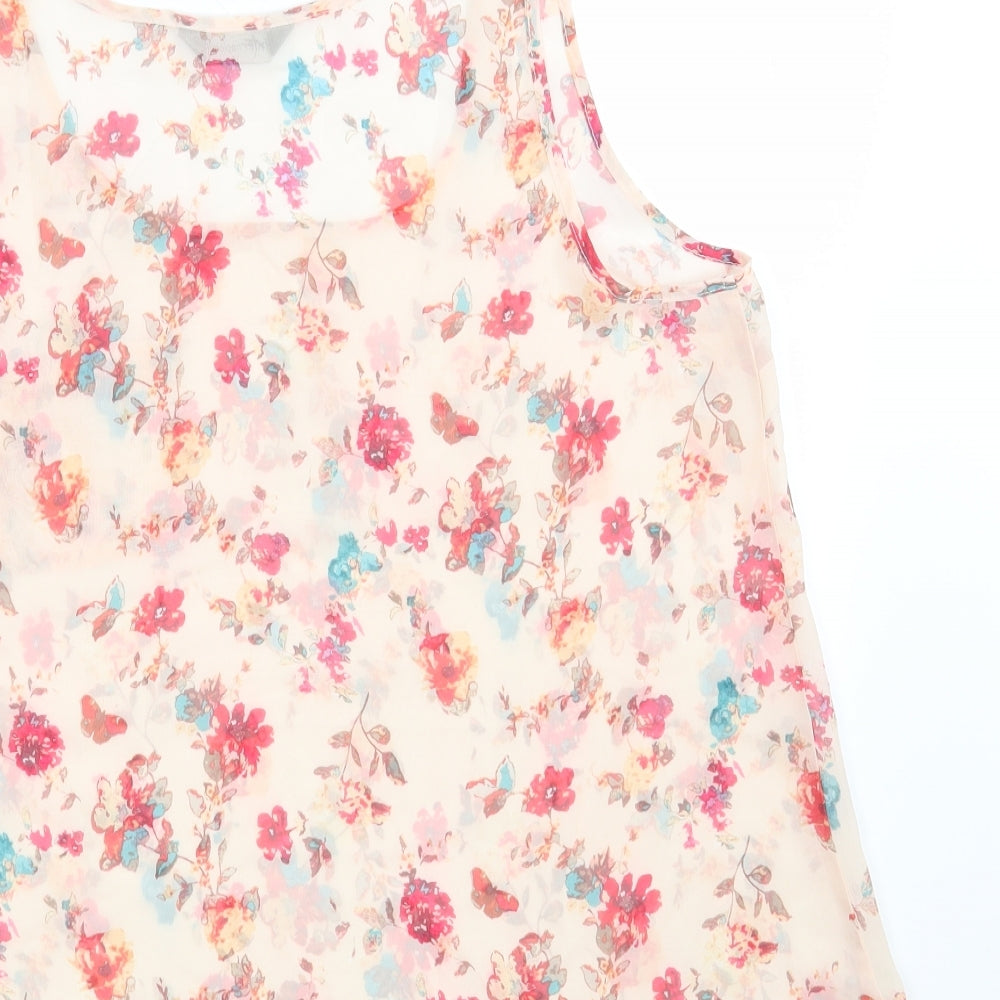 Internacionale Womens Pink Floral Polyester Basic Blouse Size 14 Round Neck
