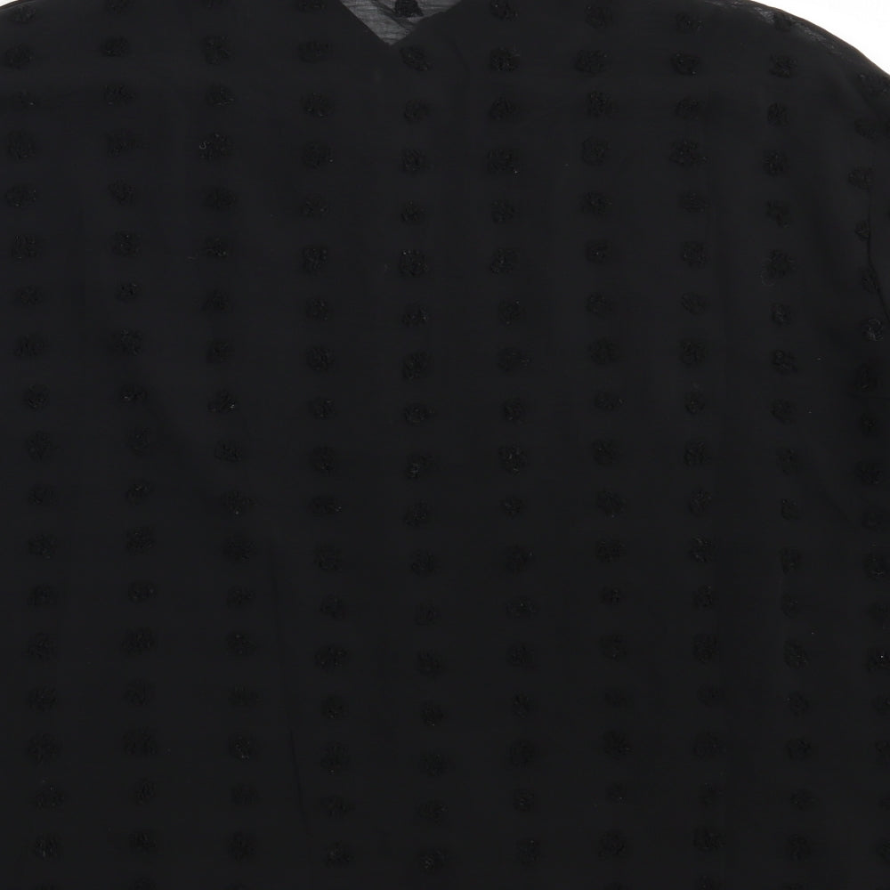 Preworn Womens Black Polka Dot Polyester Basic Button-Up Size L Collared