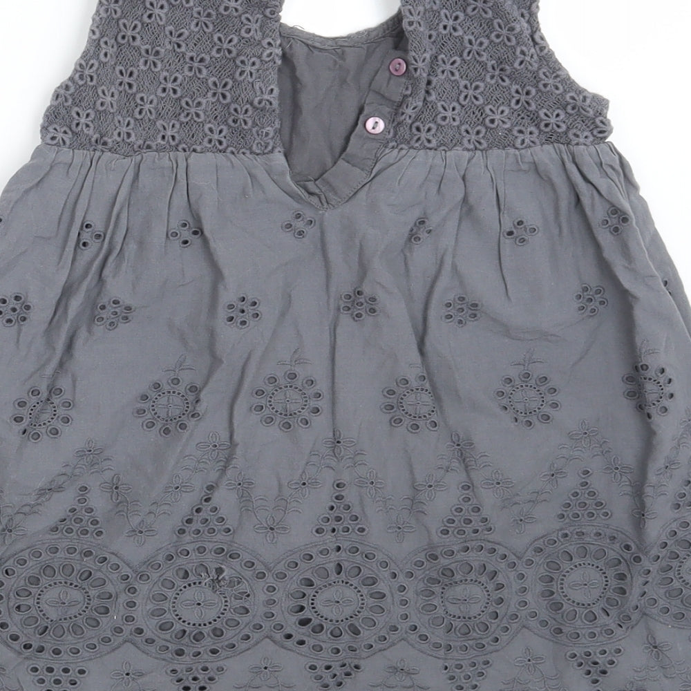 NEXT Girls Grey Floral 100% Cotton A-Line Size 2-3 Years Round Neck