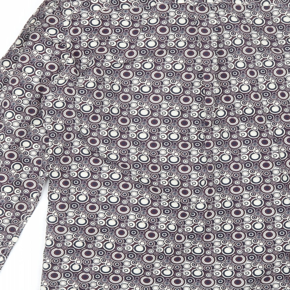 TU Mens Purple Geometric Cotton Button-Up Size S Collared