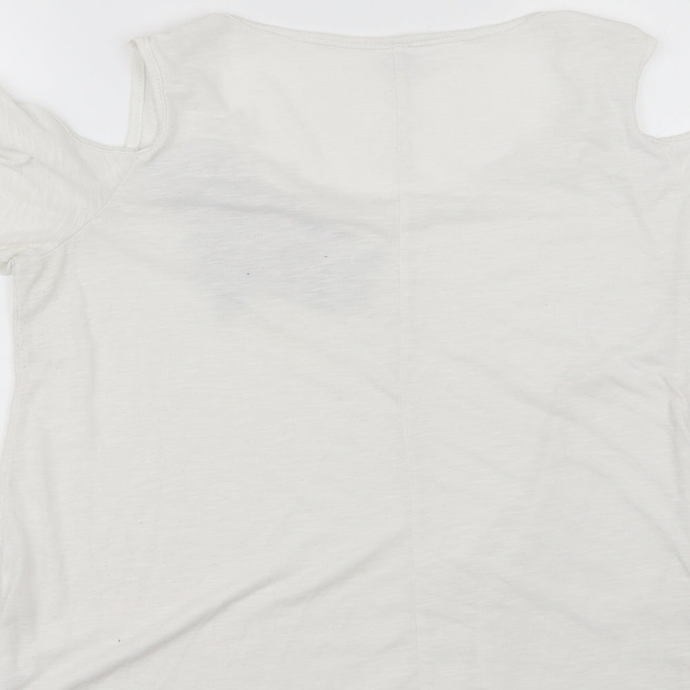 Nextmia Womens White Polyester Blend Basic Blouse Size 14 Round Neck
