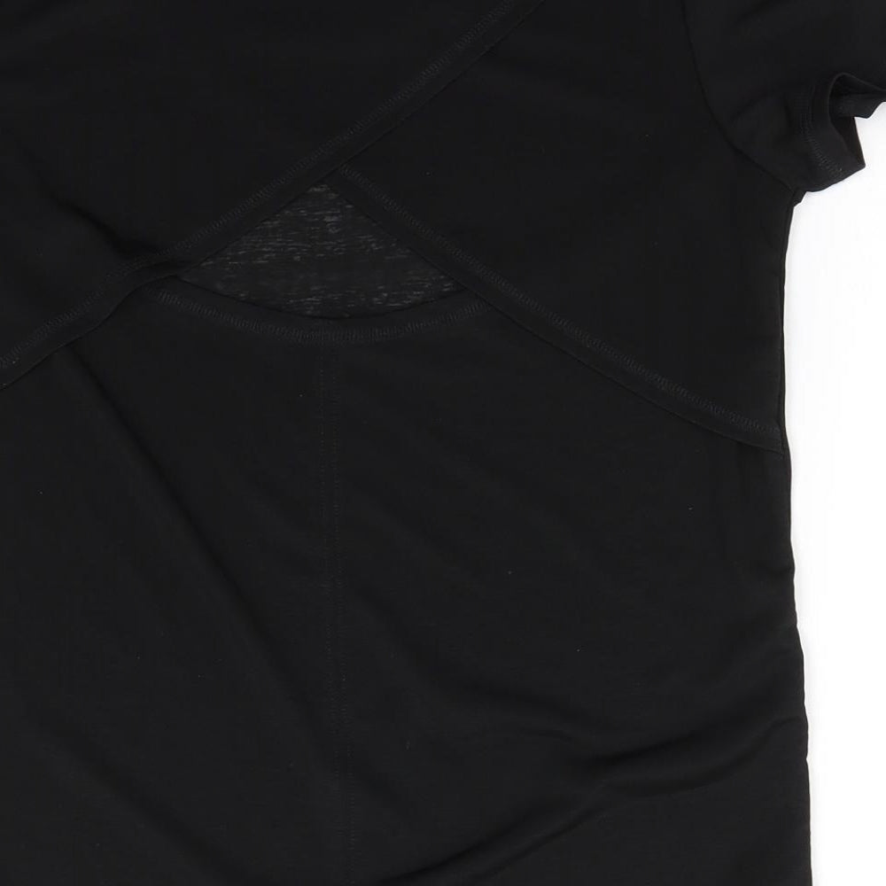 NX Sport Womens Black Polyester Basic T-Shirt Size 8 Round Neck - Open back Semi-sheer