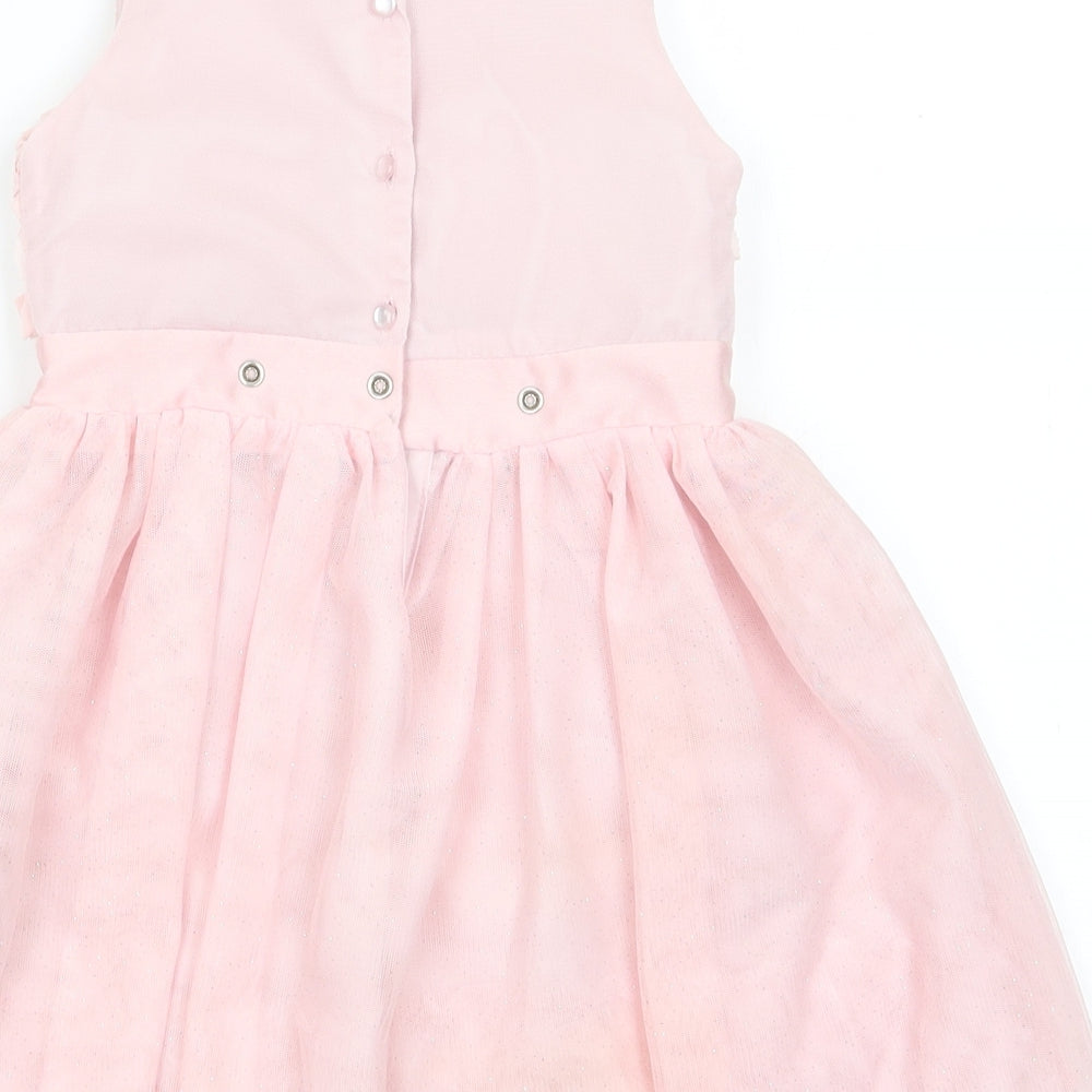 H&M Girls Pink Floral Polyester Fit & Flare Round Neck - Subtle glitter effect Fabric Flowers