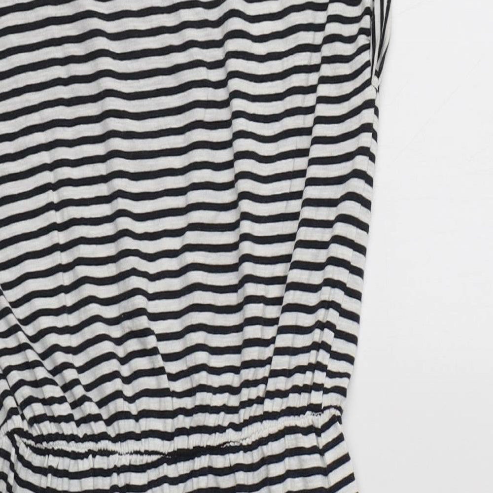 H&M Womens White Striped Cotton Fit & Flare Size XS Crew Neck