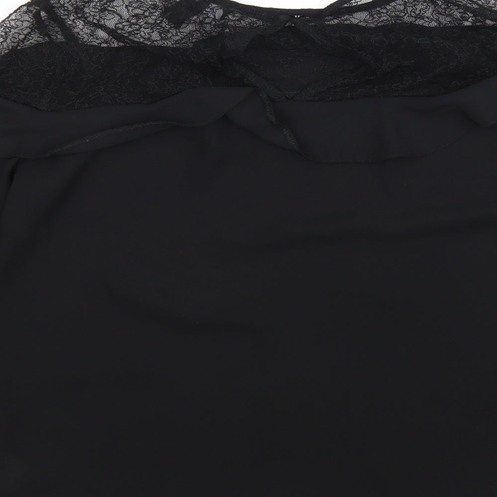 New Look Womens Black Nylon Basic Blouse Size 8 Round Neck