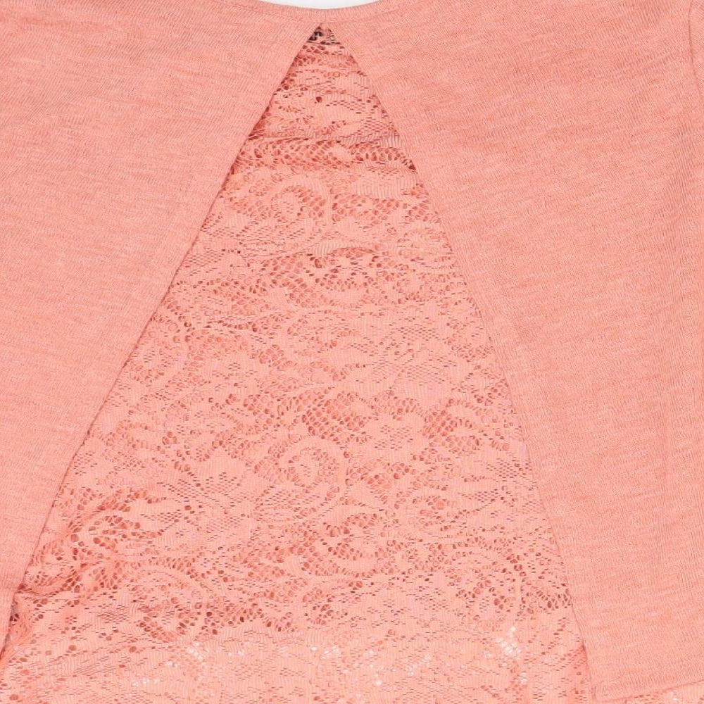 Miss Selfridge Womens Pink Floral Polyester Basic T-Shirt Size 6 Round Neck