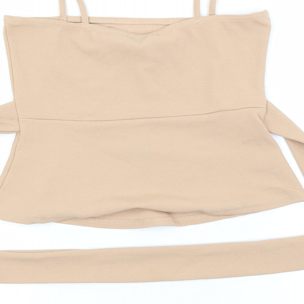 PRETTYLITTLETHING Womens Beige Polyester Basic Tank Size 10 Off the Shoulder