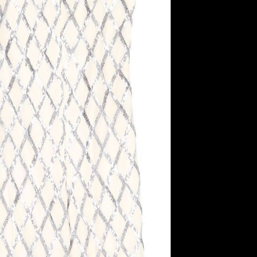 Parisian Signature Womens Ivory Argyle/Diamond Polyester A-Line Size 10 Round Neck