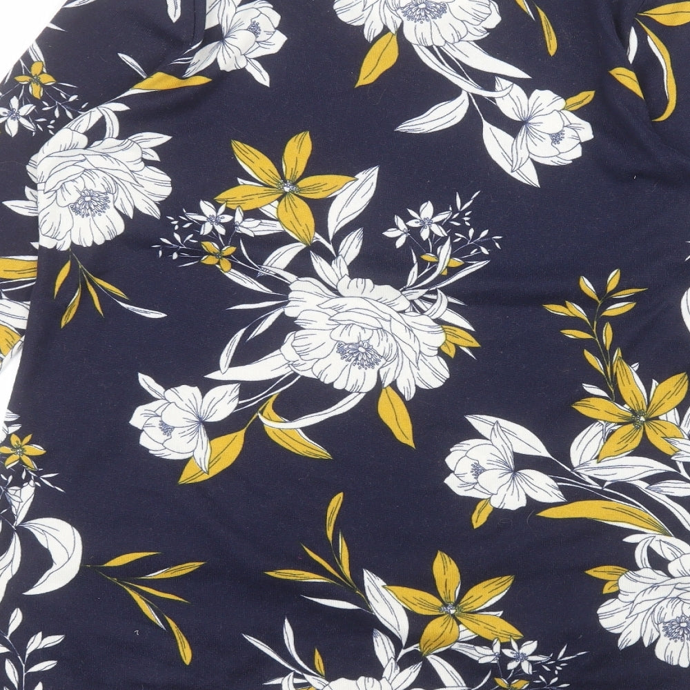 Preworn Womens Blue Round Neck Floral Polyester Pullover Jumper Size 12