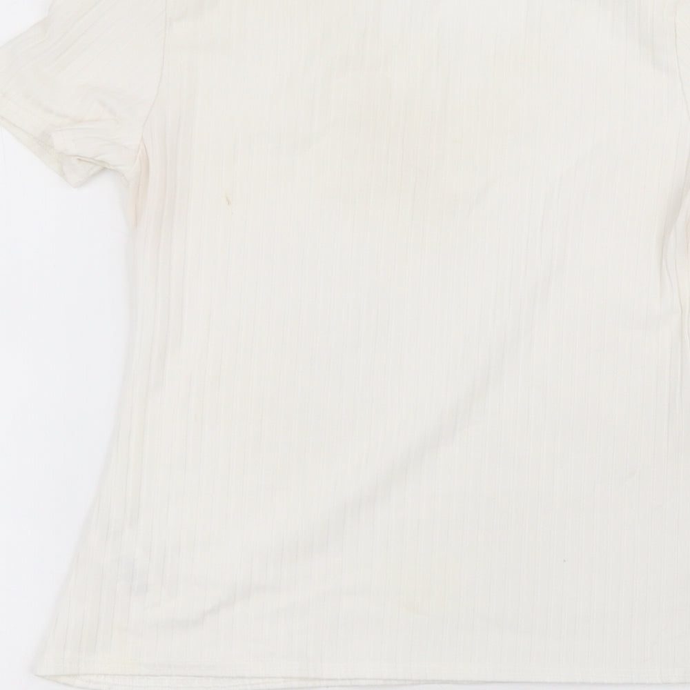 Boohoo Womens White Polyester Basic T-Shirt Size 10 Round Neck