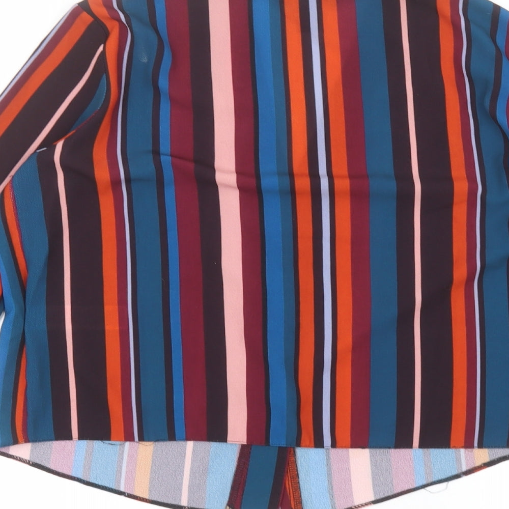 New Look Womens Red Striped Polyester Basic Button-Up Size 10 V-Neck