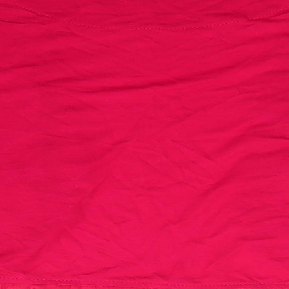 Dunnes Womens Red V-Neck Viscose Shrug Jumper Size L - Sheer Fabric Sleeves Frill trim