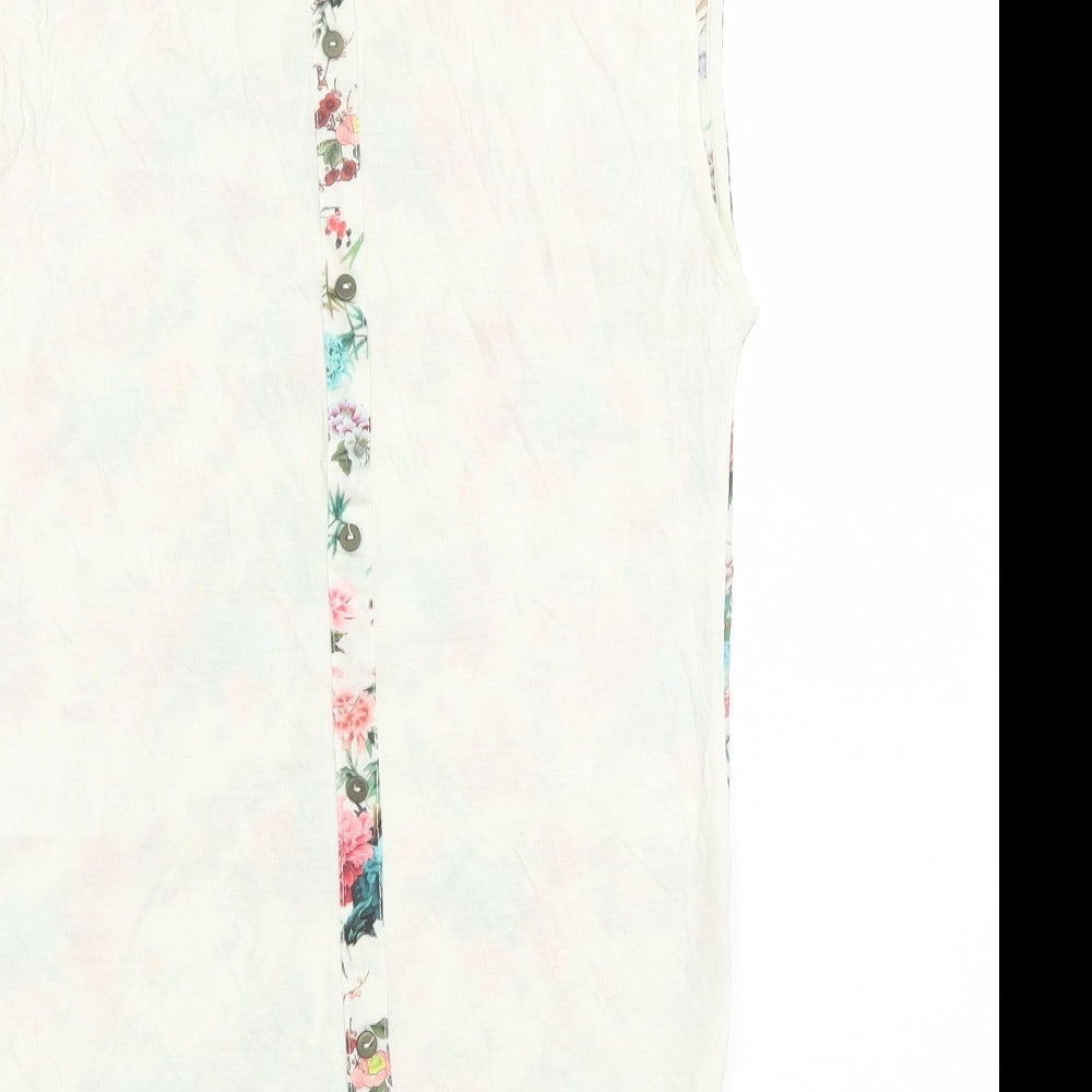 Warehouse Womens Ivory Floral Polyester Basic Blouse Size 8 Round Neck