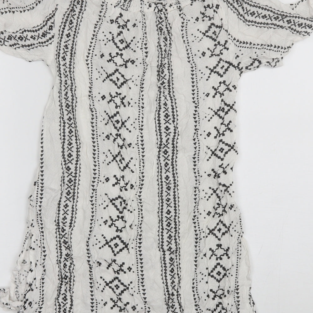 New Look Womens White Geometric Viscose Basic Blouse Size S Off the Shoulder