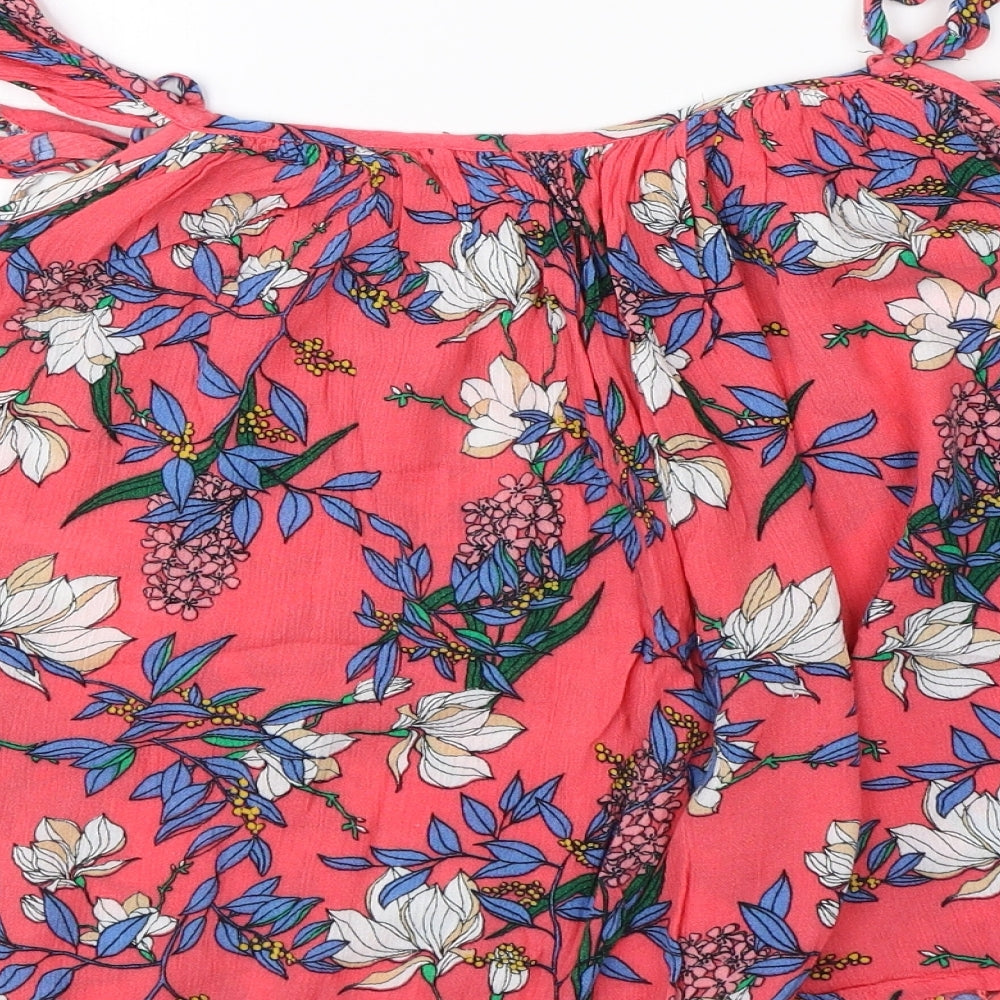 Dorothy Perkins Womens Pink Floral Viscose Basic Blouse Size 12 Square Neck