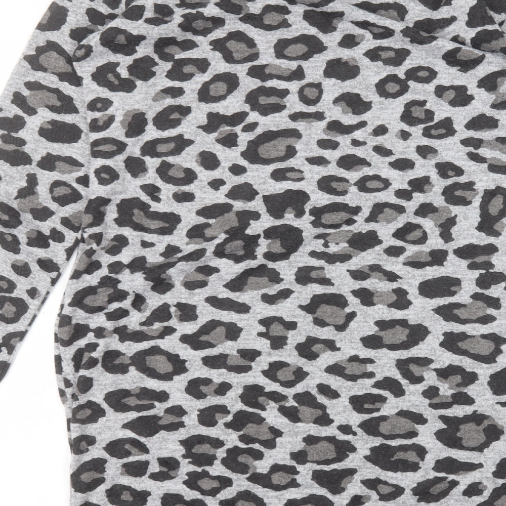 Peacocks Womens Grey Animal Print Polyester A-Line Size 12 Round Neck