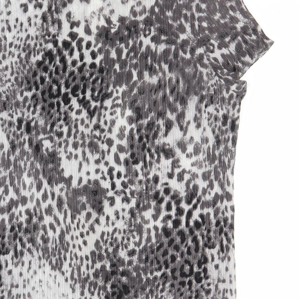 BHS Womens Grey Animal Print Polyester Basic Button-Up Size 14 Collared