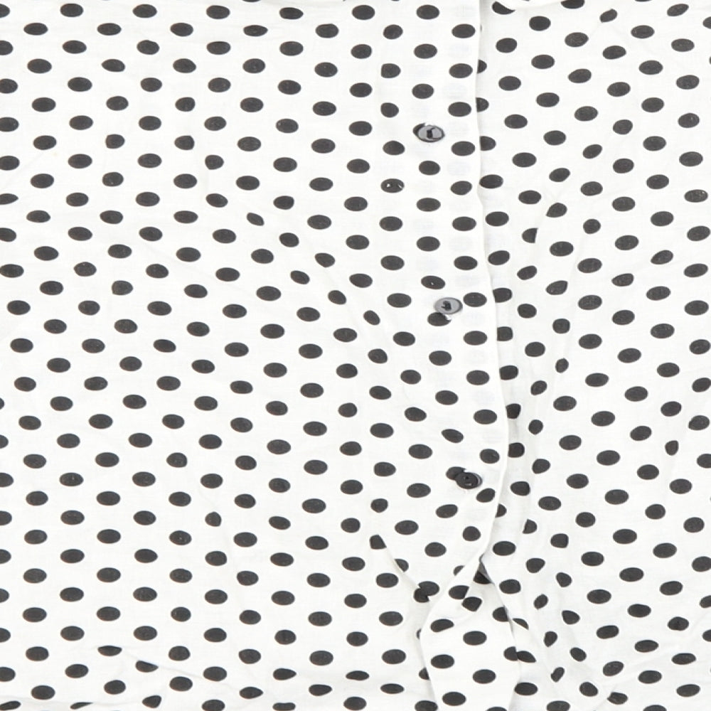 Zara Womens White Polka Dot Cotton Basic Button-Up Size S Round Neck