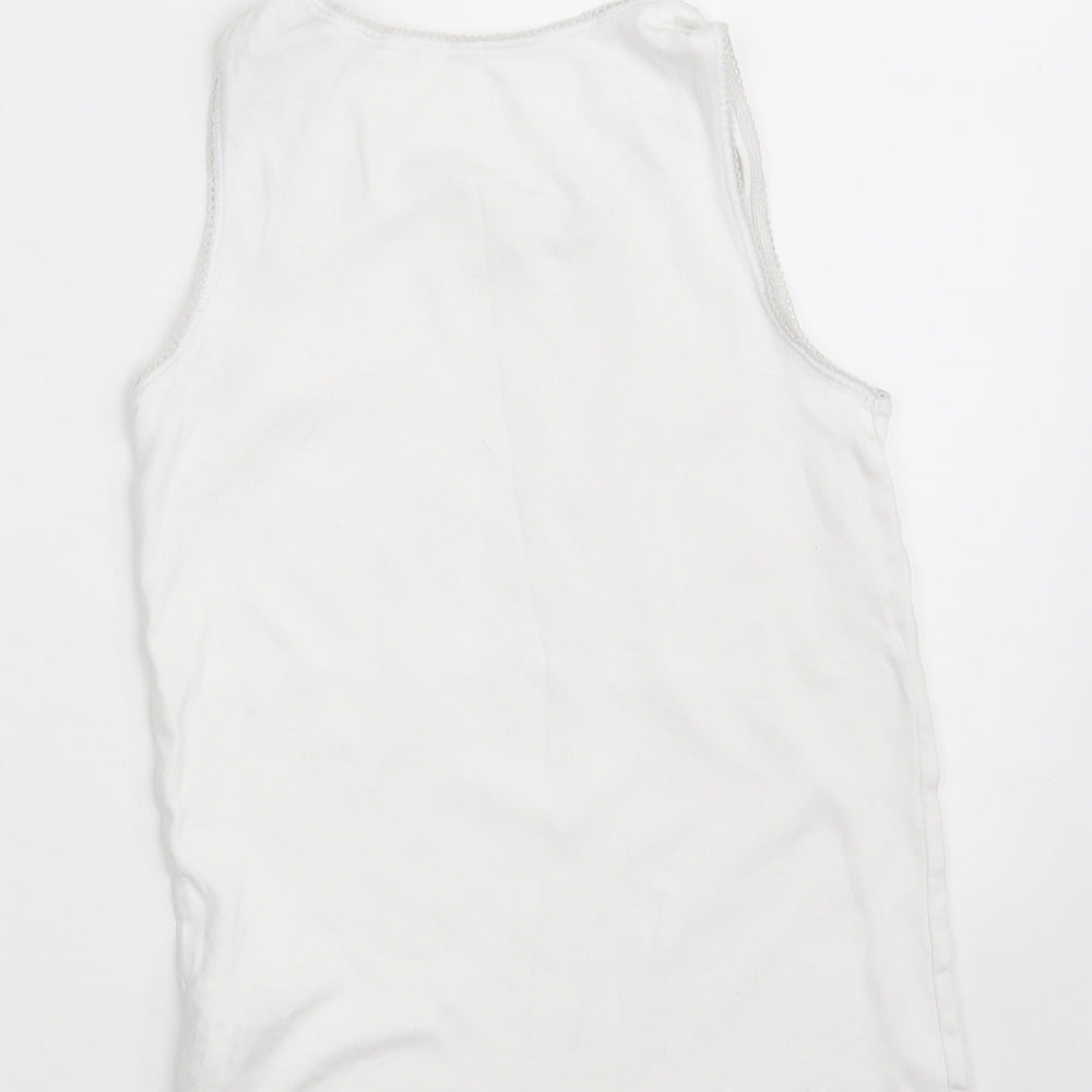 M&S Girls White 100% Cotton Camisole Tank Size 9-10 Years Round Neck
