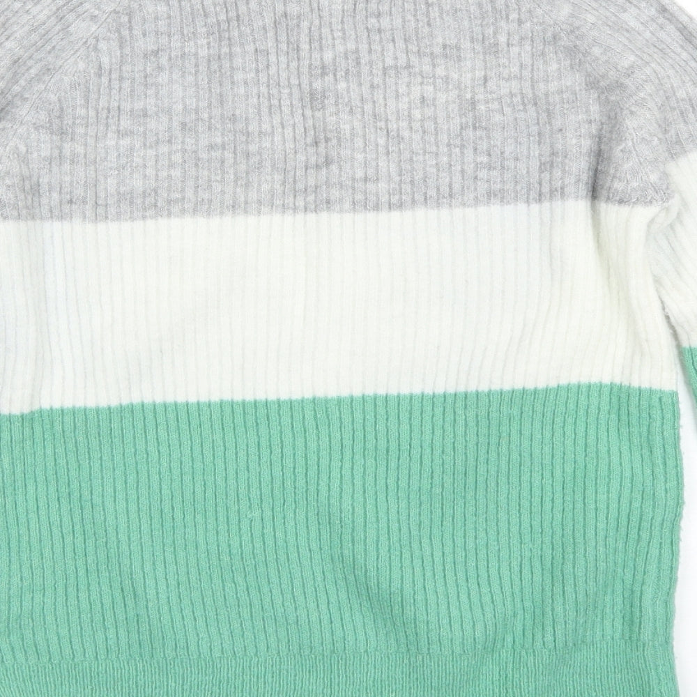 Papaya Womens Green Round Neck Striped Acrylic Pullover Jumper Size S