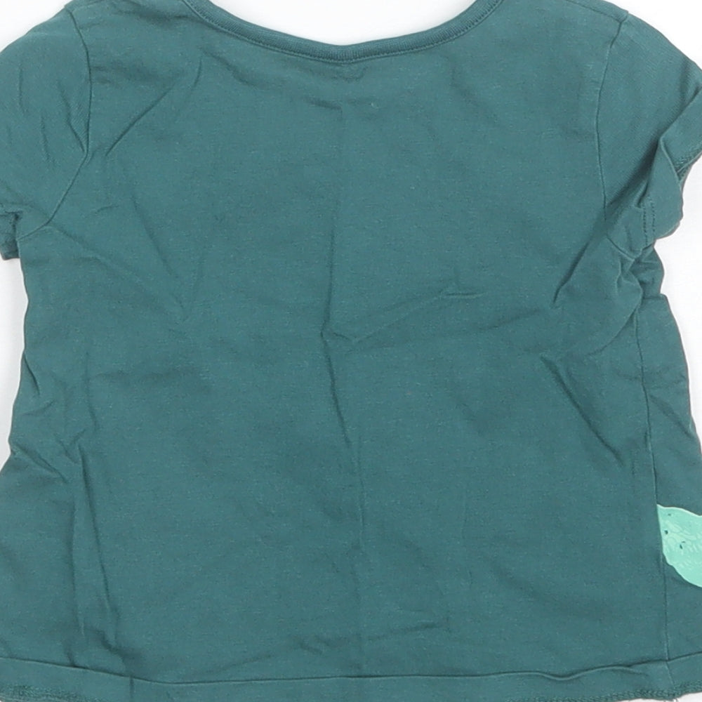 George Baby Green Cotton Basic T-Shirt Size 6-9 Months Round Neck - Crocodile